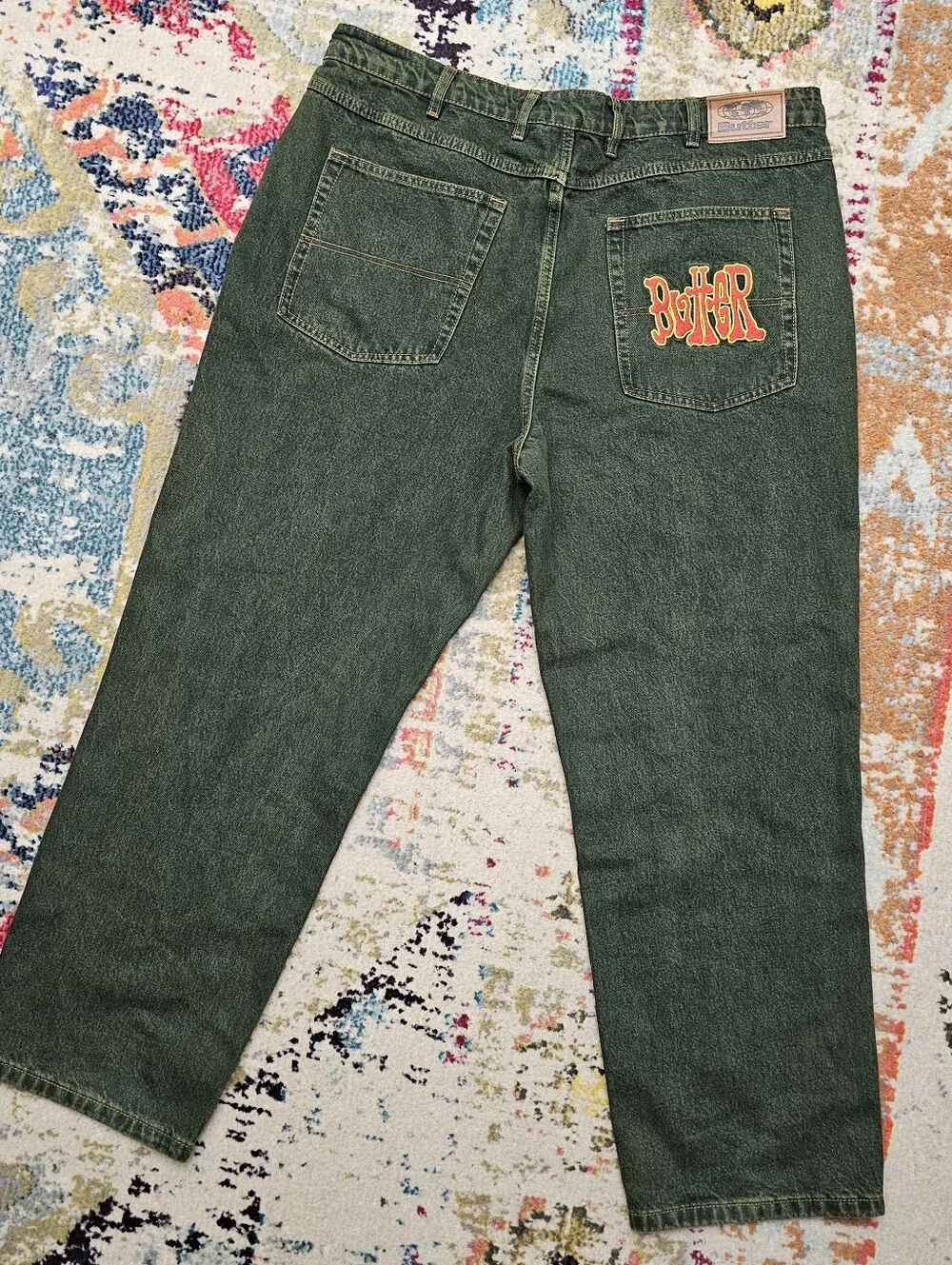 Butter Goods Tour Denim Jeans Men's 38 x 30 Relaxed Loose Fit Army Green Pants
